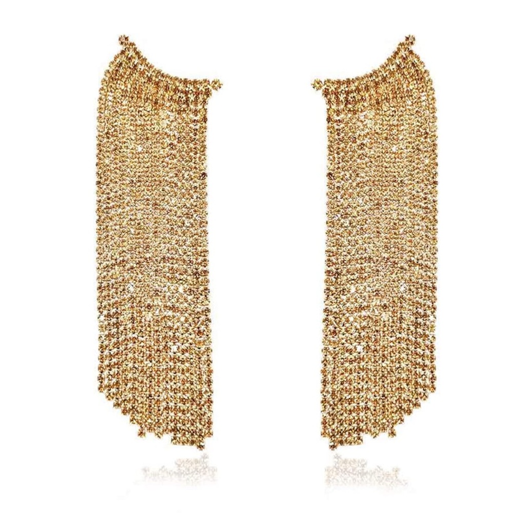 Copper & Rhinestone Tassel Chandelier Earrings
